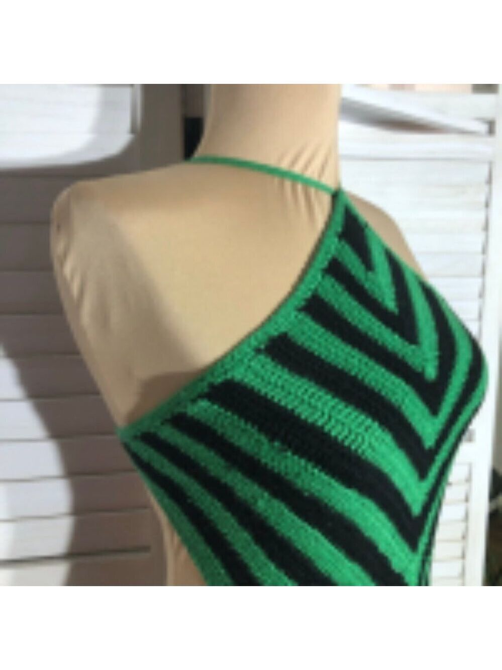 Y2K retro Knit Halter Top Crochet Striped fishermen whimsi fairy boho festival M - Picture 7 of 10